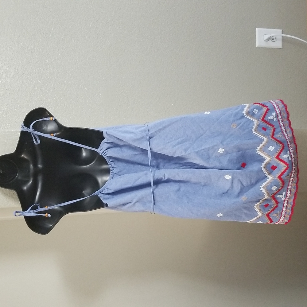 Paper Crane Denim/Embroidered Tie Strap and Belted Dress Size M - Picture 2 of 5